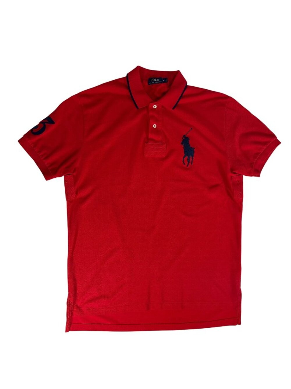 Ralph Lauren POLO Shirt Red w Blue BIG PONY 3 Mens Size LARGE